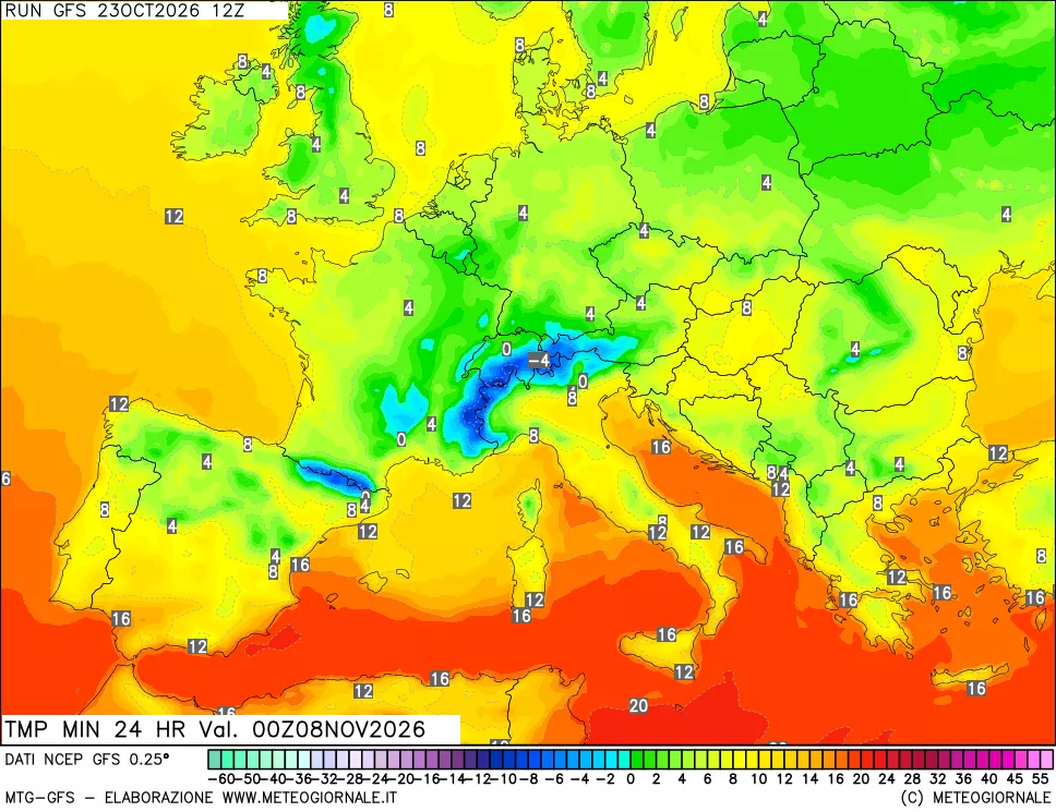 mappa Temperatura minima 24 ore
