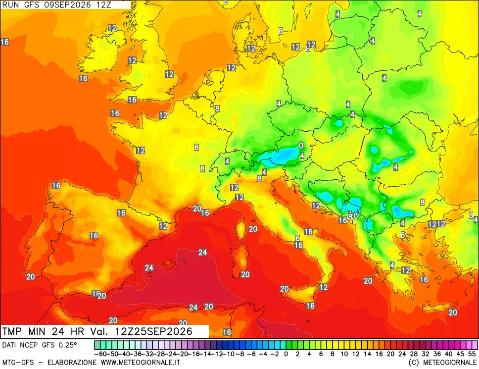 mappa Temperatura minima 24 ore