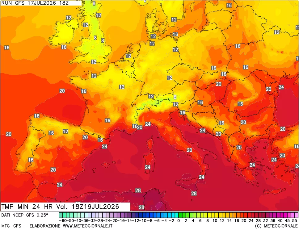 mappa Temperatura minima 24 ore