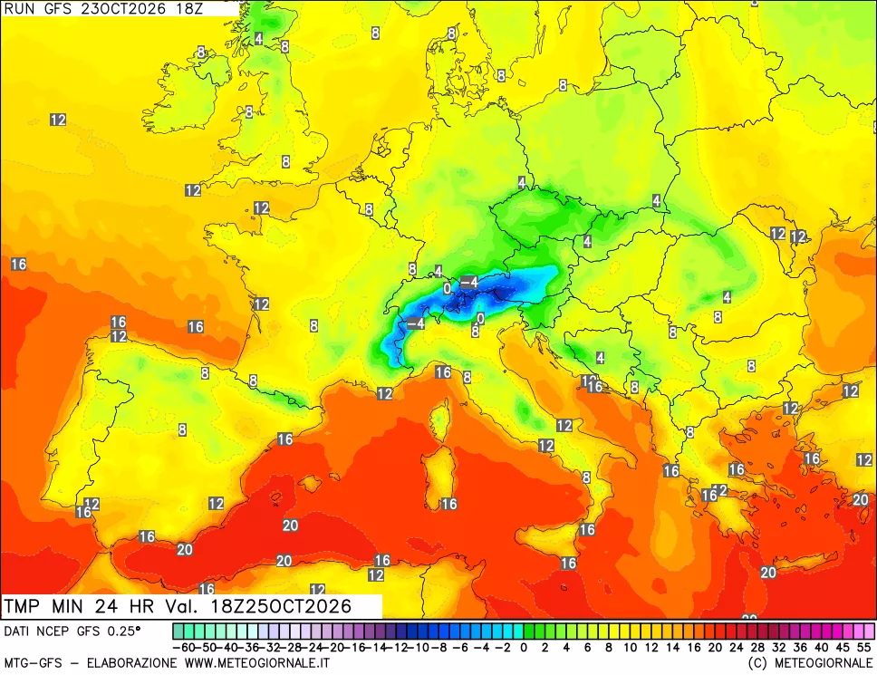 mappa Temperatura minima 24 ore