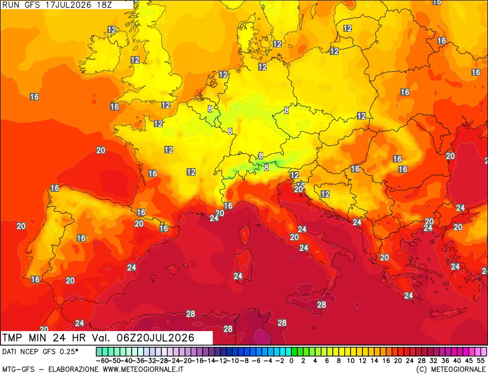 mappa Temperatura minima 24 ore
