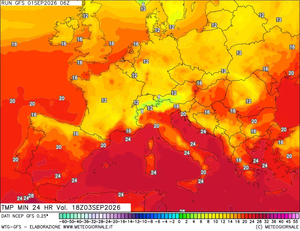 mappa Temperatura minima 24 ore