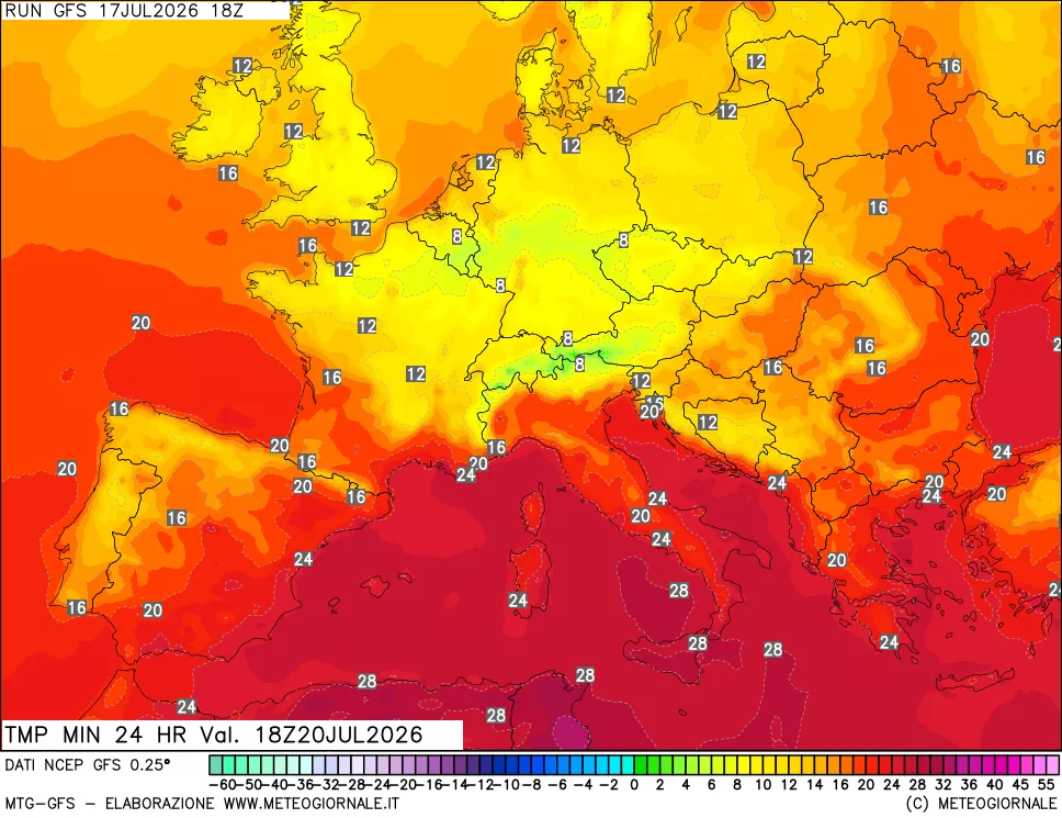 mappa Temperatura minima 24 ore