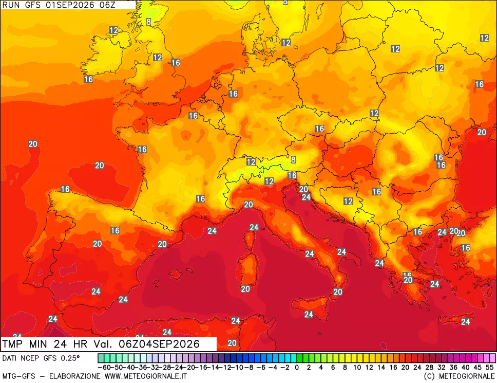 mappa Temperatura minima 24 ore