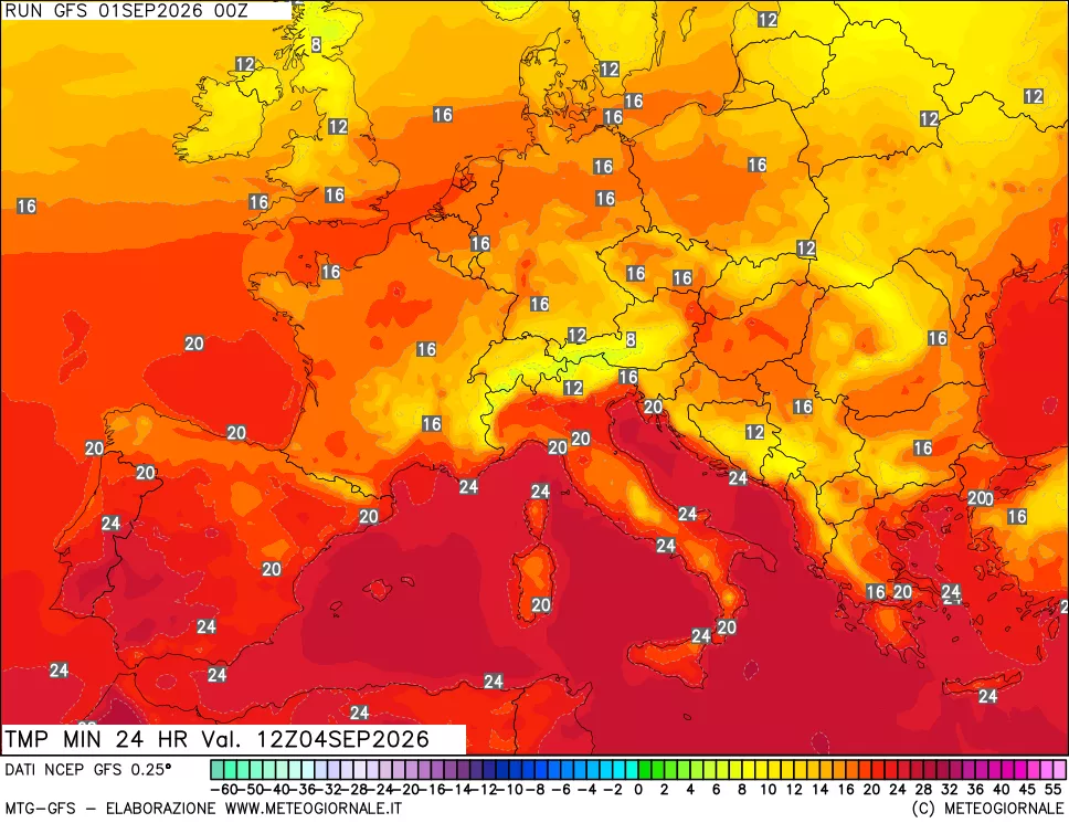 mappa Temperatura minima 24 ore