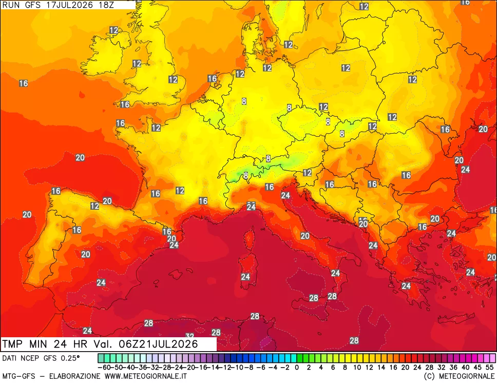 mappa Temperatura minima 24 ore
