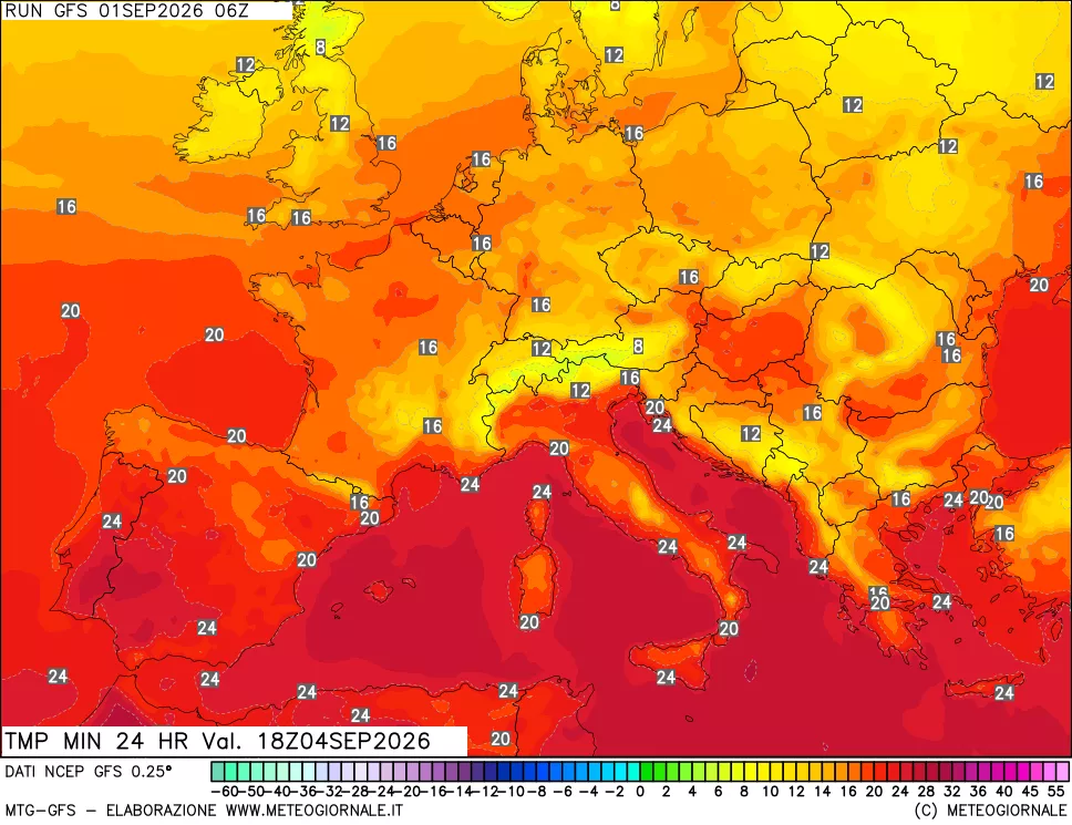 mappa Temperatura minima 24 ore