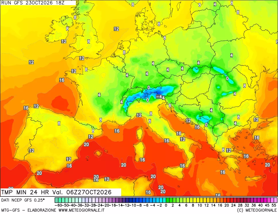 mappa Temperatura minima 24 ore