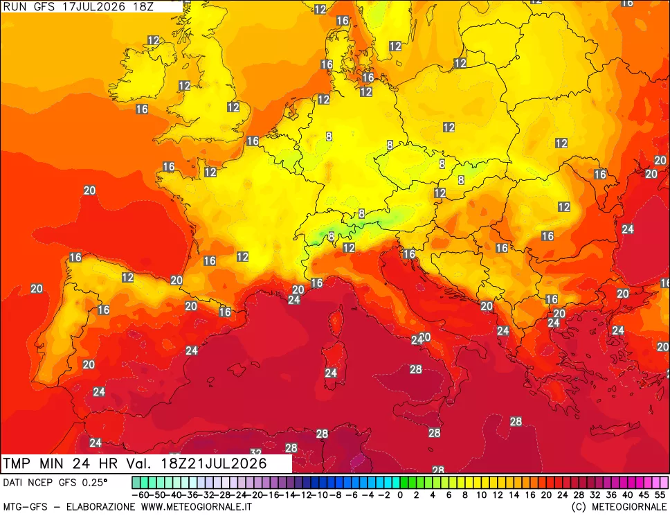 mappa Temperatura minima 24 ore