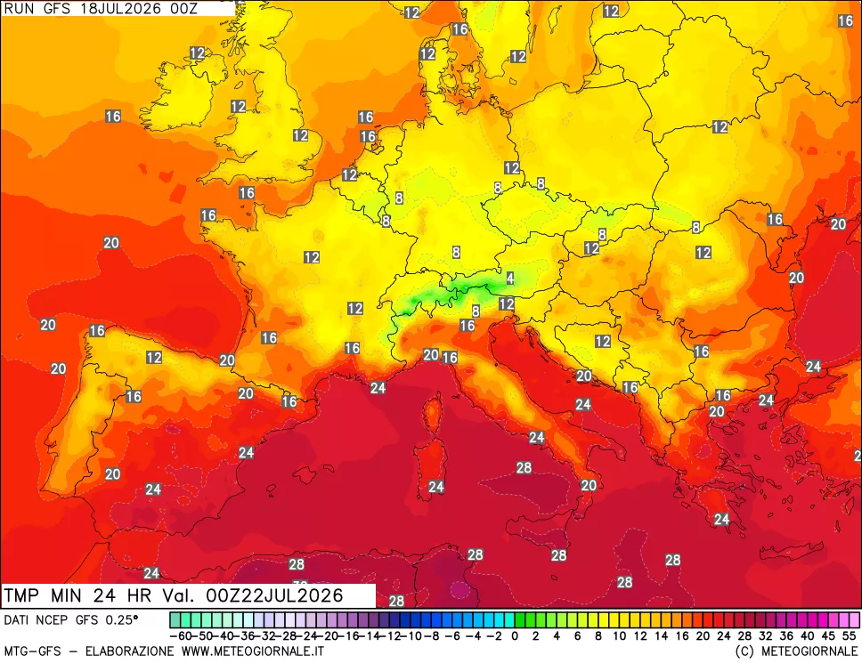 mappa Temperatura minima 24 ore
