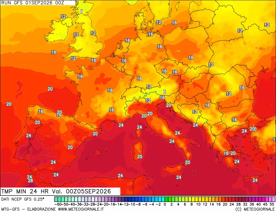mappa Temperatura minima 24 ore