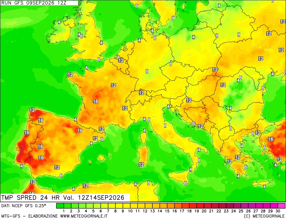 mappa Differenza TMax-TMin 24 ore