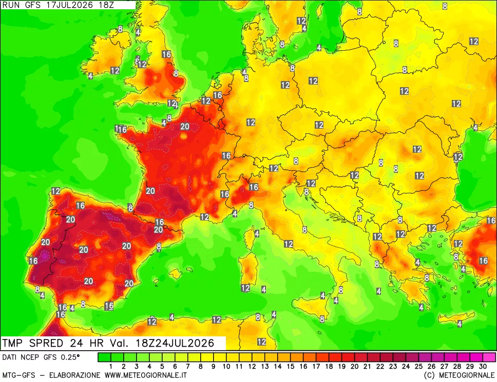 mappa Differenza TMax-TMin 24 ore