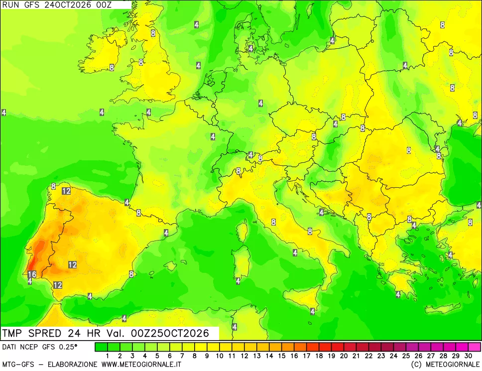 mappa Dif. TMax-TMin 24 ore