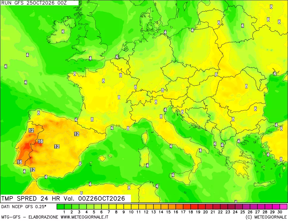 mappa Differenza TMax-TMin 24 ore