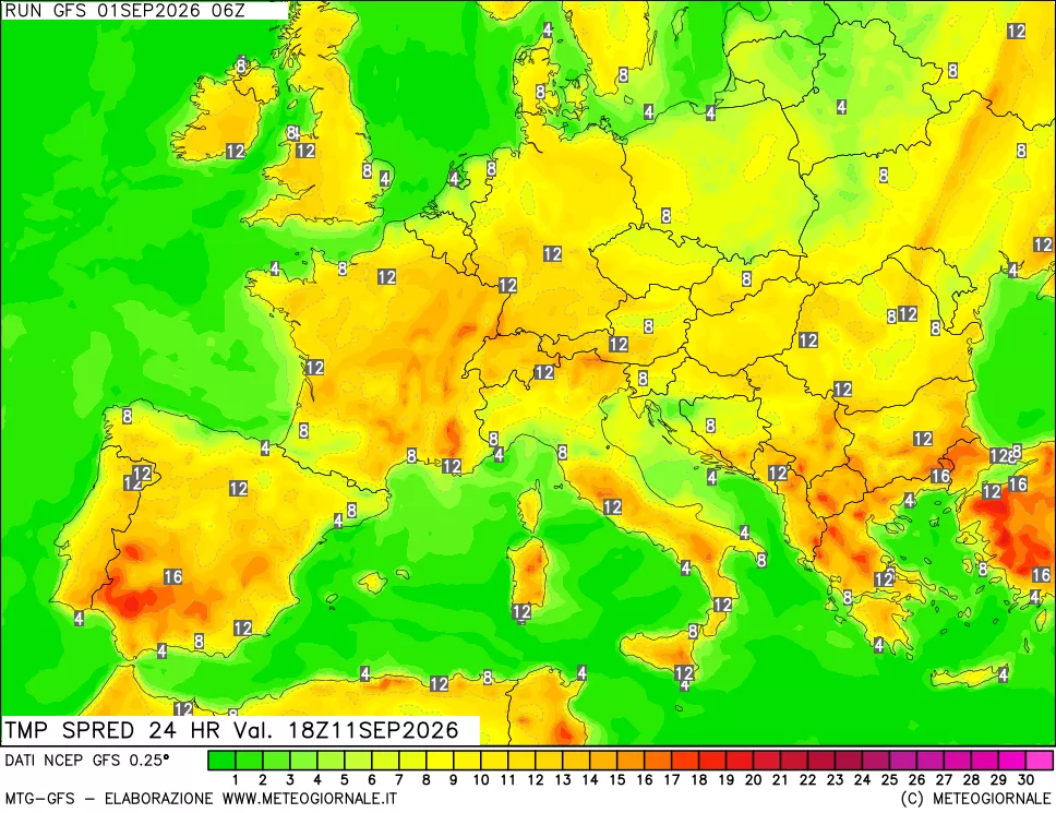 mappa Differenza TMax-TMin 24 ore