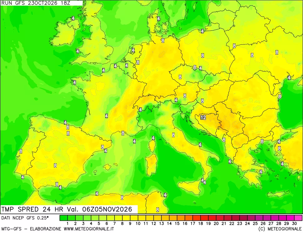 mappa Differenza TMax-TMin 24 ore