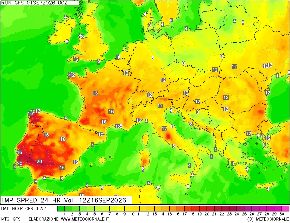 mappa Differenza TMax-TMin 24 ore
