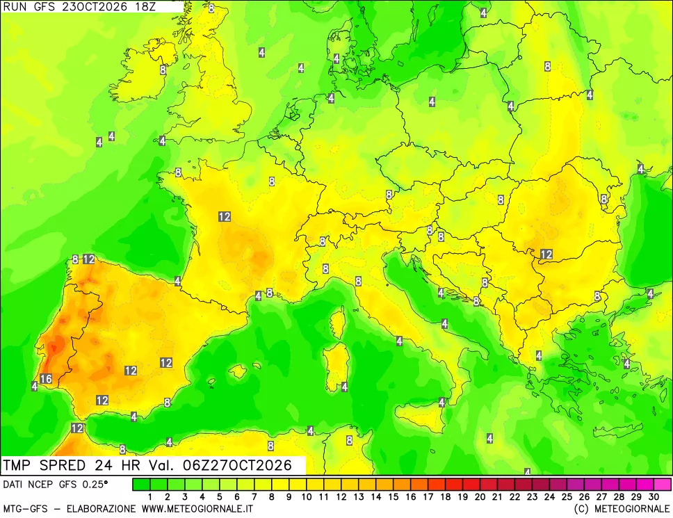 mappa Dif. TMax-TMin 24 ore