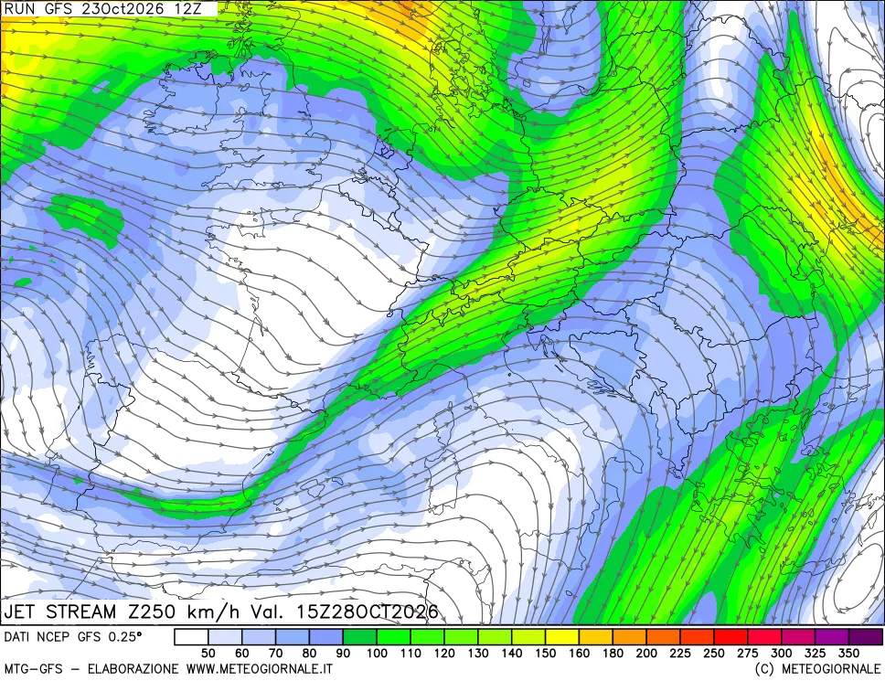 mappa 250 hPa Jet stream