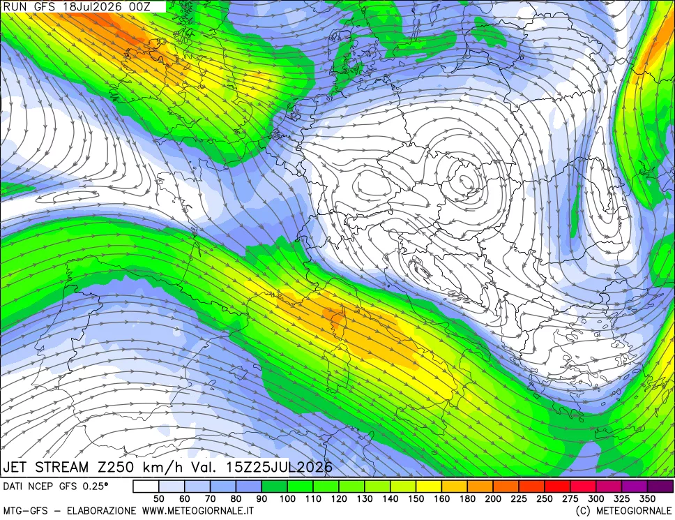 mappa 250 hPa Jet stream