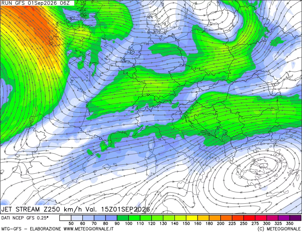 mappa 250 hPa Jet stream