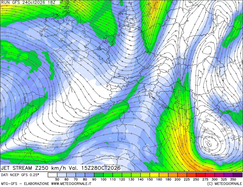 mappa 250 hPa Jet stream