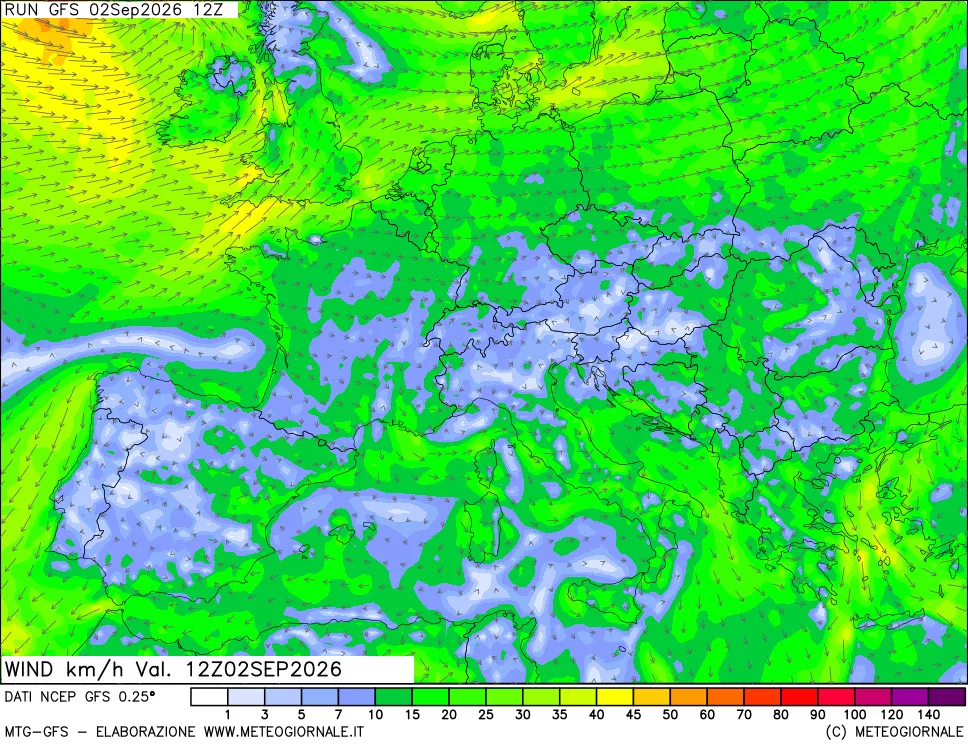 mappa 10 m Vento forza e direzione