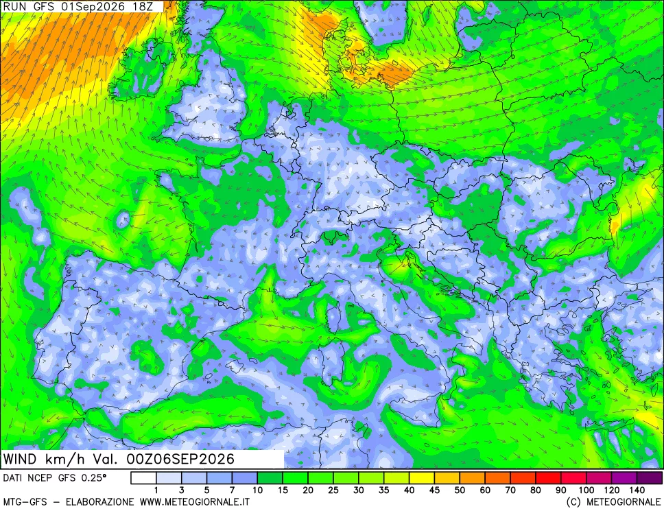 mappa 10 m Vento forza e direzione
