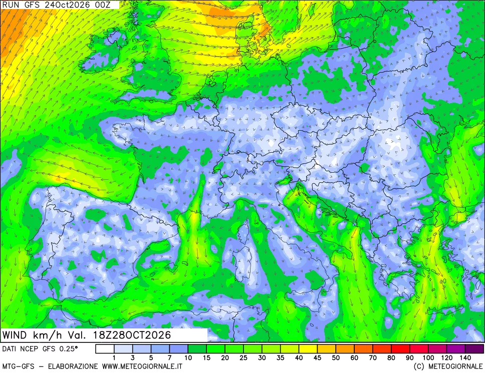 mappa 10 m Vento forza e direzione