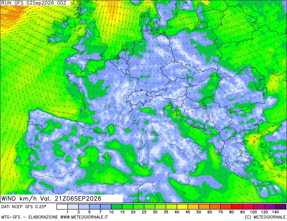 mappa 10 m Vento forza e direzione