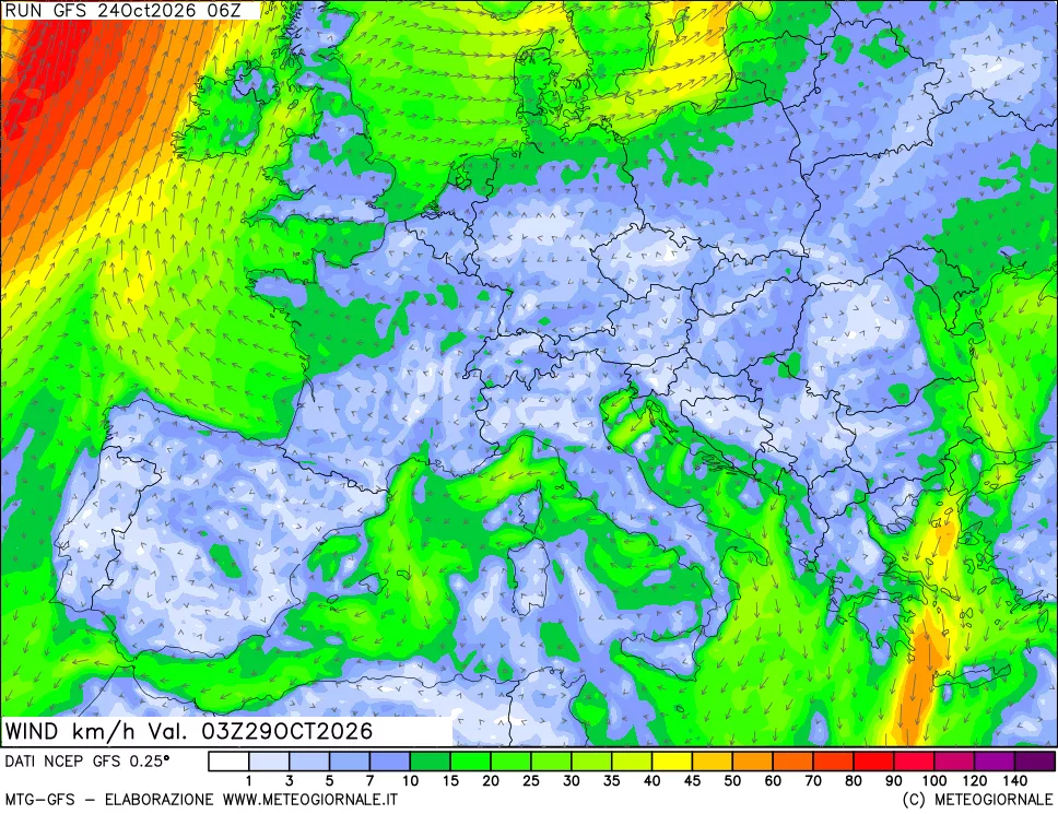 mappa 10 m Vento forza e direzione