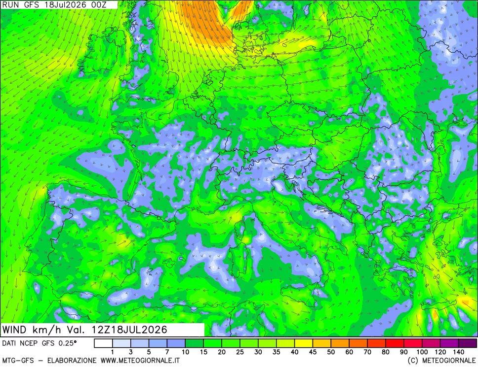 mappa 10 m Vento forza e direzione