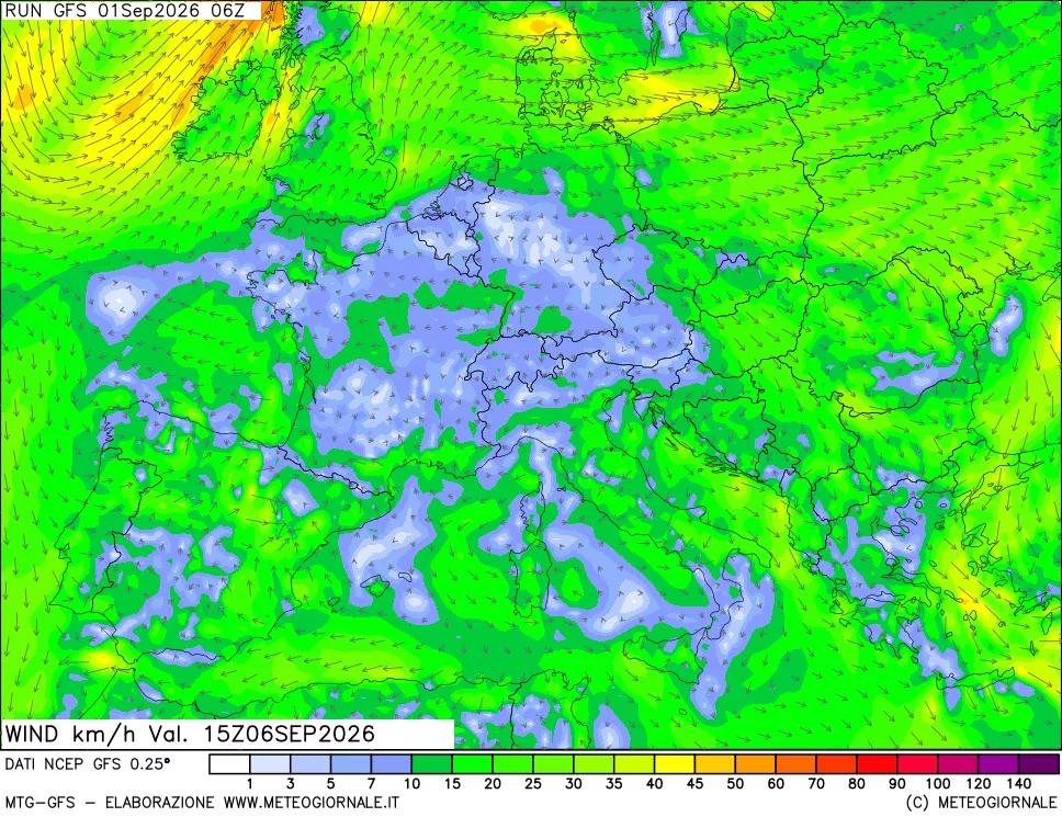 mappa 10 m Vento forza e direzione
