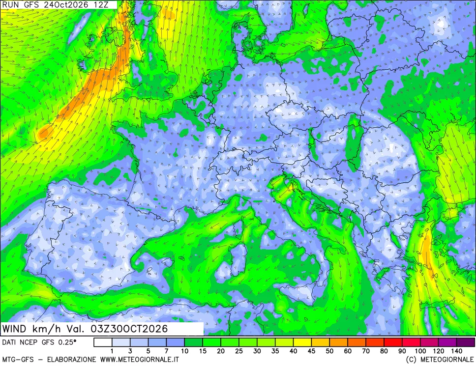 mappa 10 m Vento forza e direzione