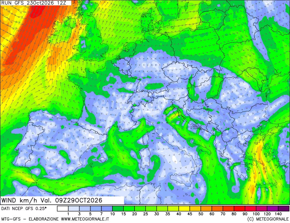 mappa 10 m Vento forza e direzione