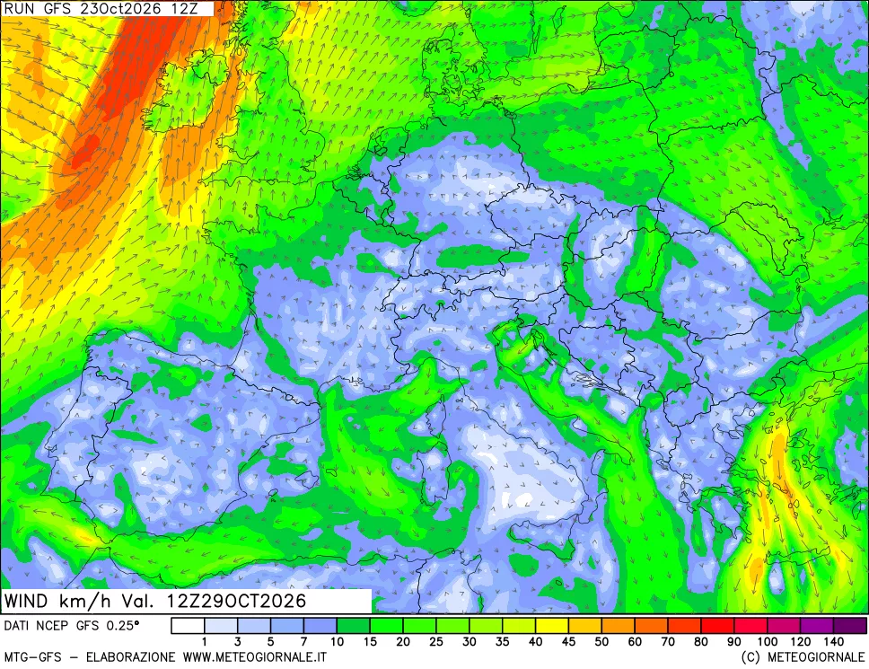 mappa 10 m Vento forza e direzione
