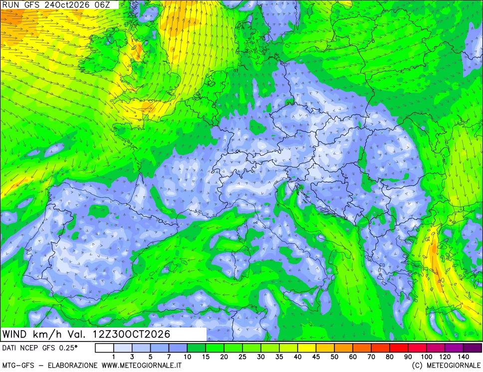 mappa 10 m Vento forza e direzione