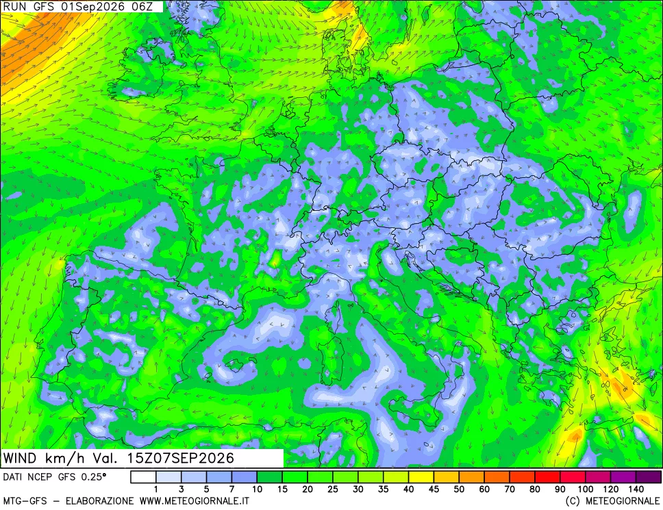 mappa 10 m Vento forza e direzione