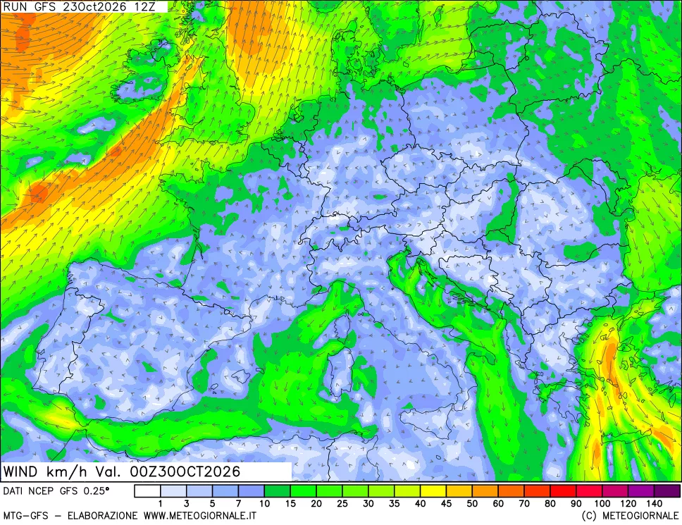 mappa 10 m Vento forza e direzione