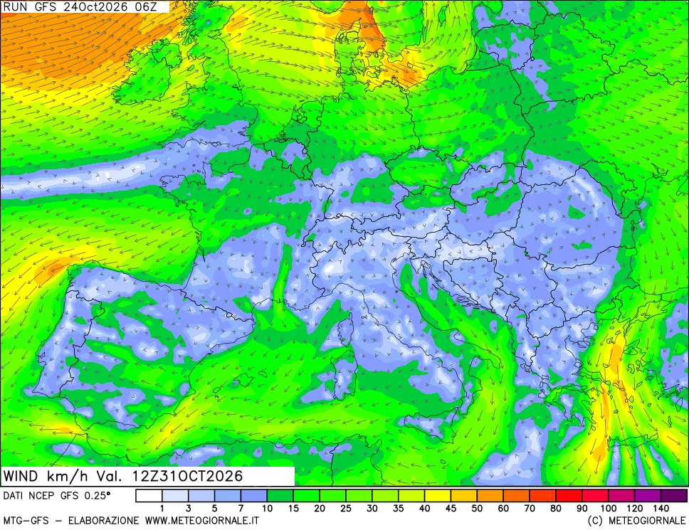 mappa 10 m Vento forza e direzione