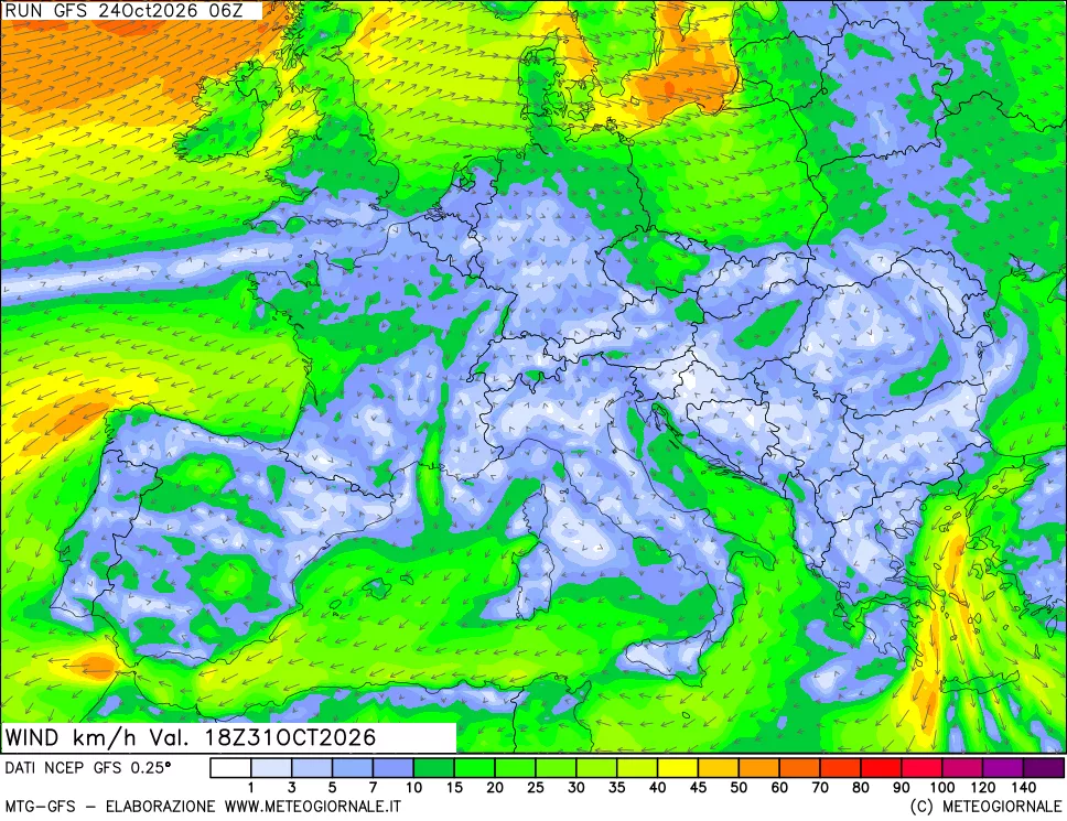 mappa 10 m Vento forza e direzione