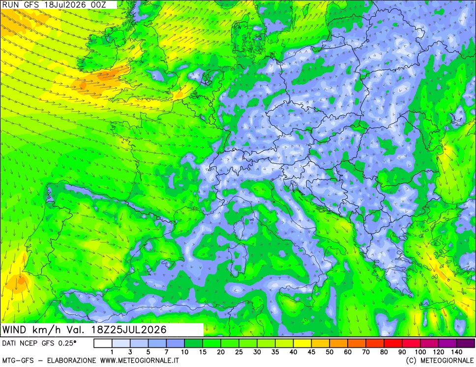 mappa 10 m Vento forza e direzione
