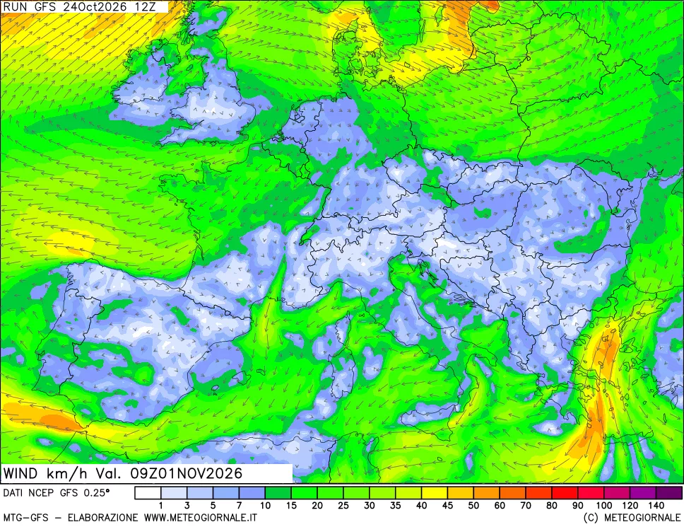 mappa 10 m Vento forza e direzione