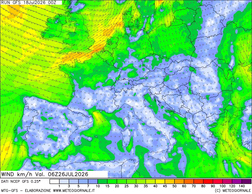 mappa 10 m Vento forza e direzione