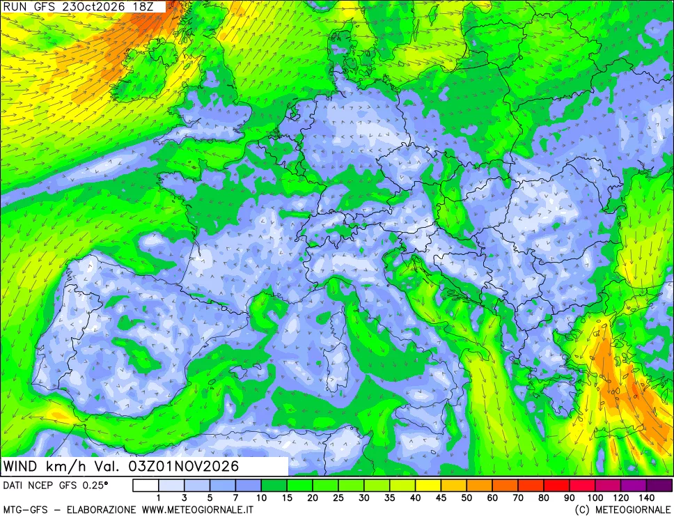 mappa 10 m Vento forza e direzione