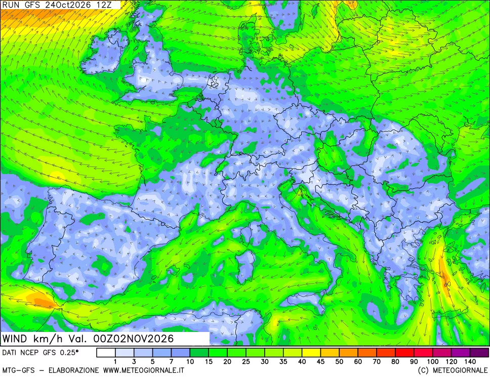 mappa 10 m Vento forza e direzione