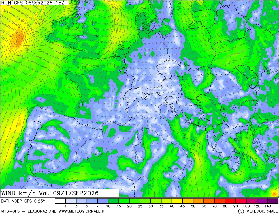 mappa 10 m Vento forza e direzione