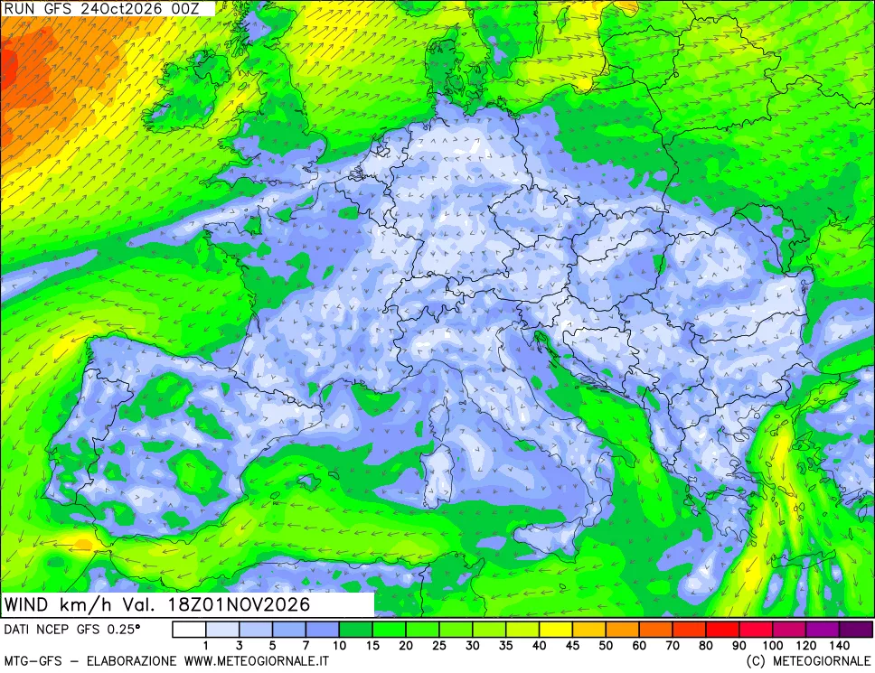 mappa 10 m Vento forza e direzione