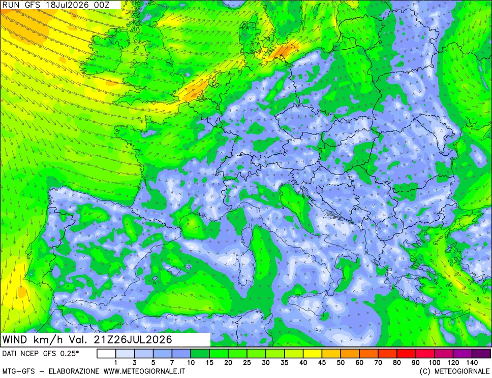 mappa 10 m Vento forza e direzione